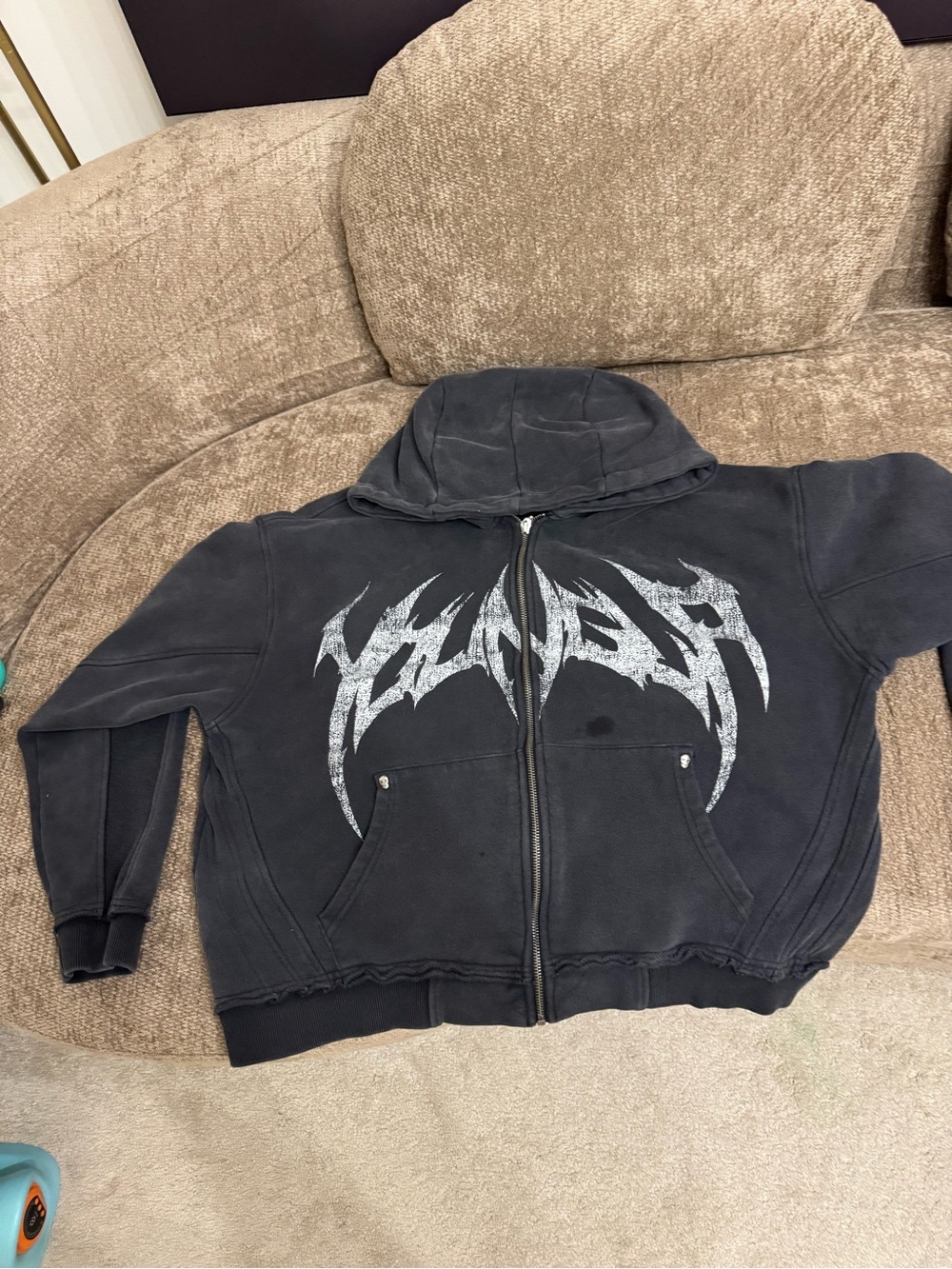 YoungLA Black Zip-Up Hoodie with Silver Graphic